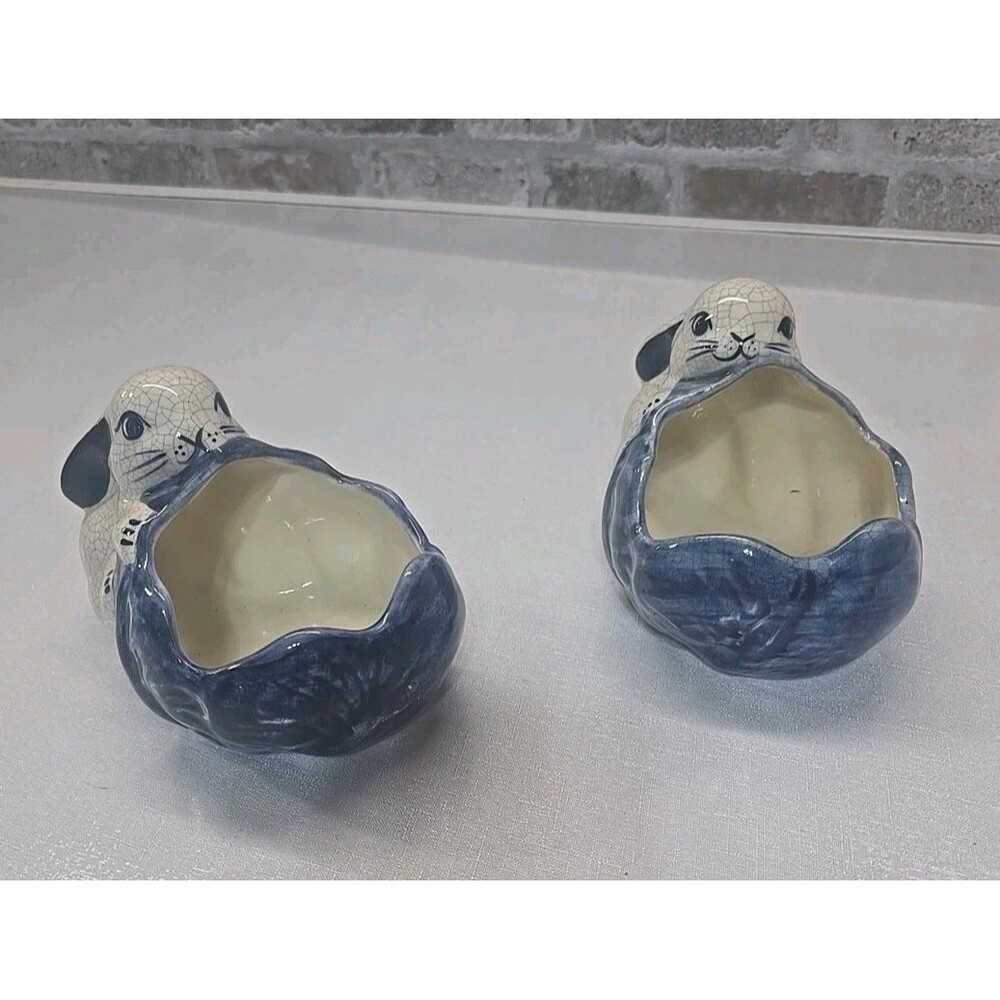 2 VINTAGE THE POTTING SHED DEDHAM POTTERY BUNNY RABBIT & CABBAGE PLANTER. Easter